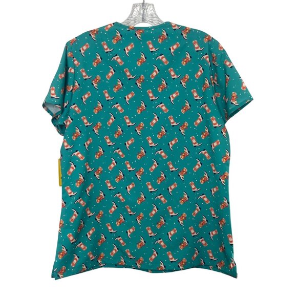 Revel Christmas Boots Scrub Top Womens Large Green New Premium Stretch - Picture 2 of 10